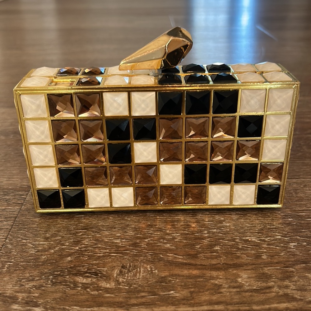Crystal Gold Square Clutch